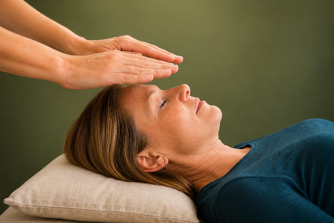 Reiki-Behandlung mit sanftem Handauflegen